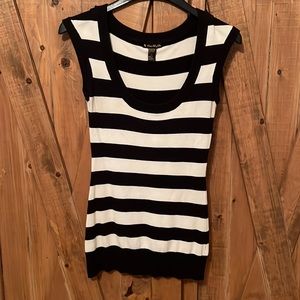 Black and white striped tunic sweater
